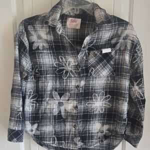 Justice Black and White Floral Button Down Shirt